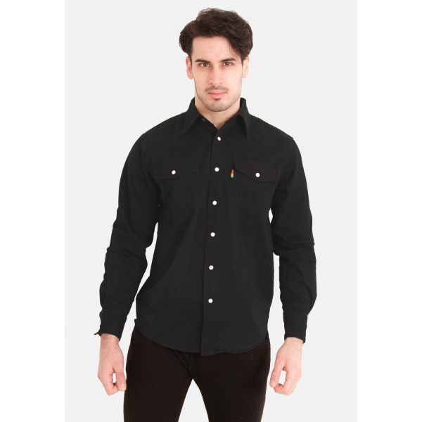 D555 västerländsk jeansskjorta för män, liten svart Black Small