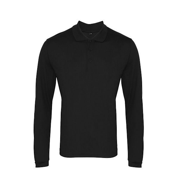 Premier Mens Coolchecker Pique Långärmad Poloskjorta L Svart Black L