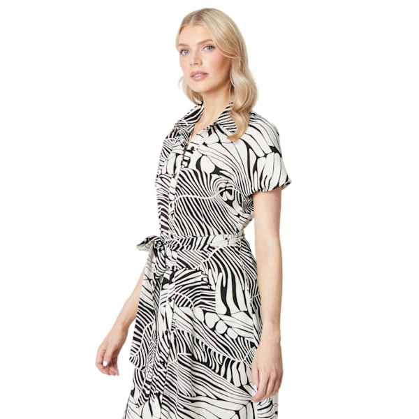 Principles Dam/Dam Leaf Print Midi Skjorteklänning 10 UK Vit White/Black 10 UK