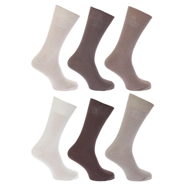 FLOSO Herrstrumpor i 100 % bomull (6-pack) Storlek UK 6-11, EU Shades of Brown UK Shoe 6-11, EUR 39-45