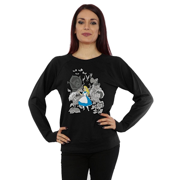 Alice i Underlandet Dam/Dam Blommor Bomull Sweatshirt M B Black M