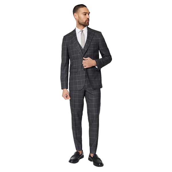 Burton Herr Windowpane Check Slim Tailored Kostymjacka 36S Charcoal Charcoal 36S