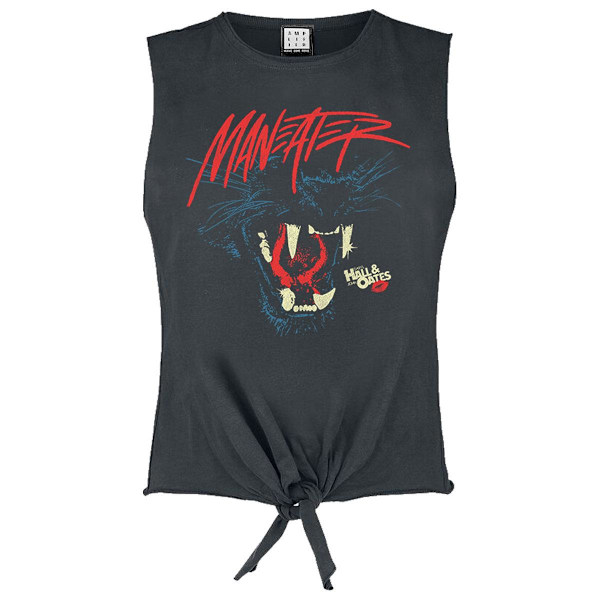 Amplified Womens/Ladies Maneater Hall and Oates Front Tie Tank Charcoal M