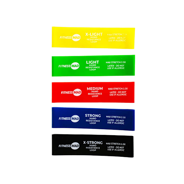 Fitness Mad Hand Resistance Band (5-pack) 9cm x 2cm Gul/G Yellow/Green/Red/Blue/Black 9cm x 2cm