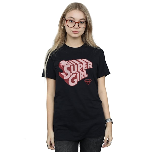 DC Comics Dam/Kvinnor Supergirl Retro Logo Bomull Boyfriend T Black XL
