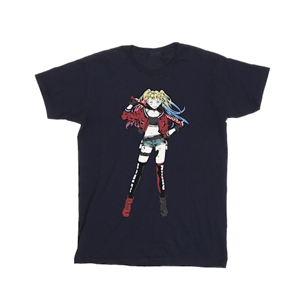 DC Comics Girls Harley Quinn Stående Pose Bomull T-shirt 7-8 år Navy Blue 7-8 Years