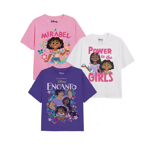 Encanto Girls Power Flowers T-shirt (paket med 3) 5-6 år Rosa/ Pink/White/Purple 5-6 Years