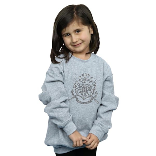 Harry Potter Hogwarts Crest Wands Sweatshirt för flickor 7-8 år Sp Sports Grey 7-8 Years