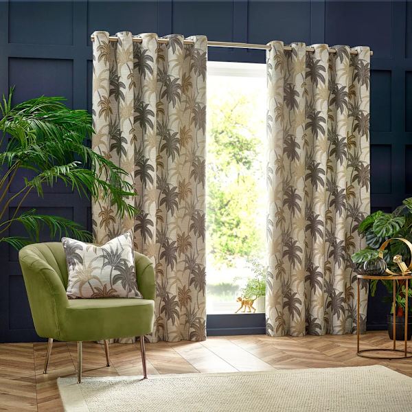 Wylder Galapagos Jacquard Öglettgardiner 168cm x 137cm Naturlig Natural 168cm x 137cm