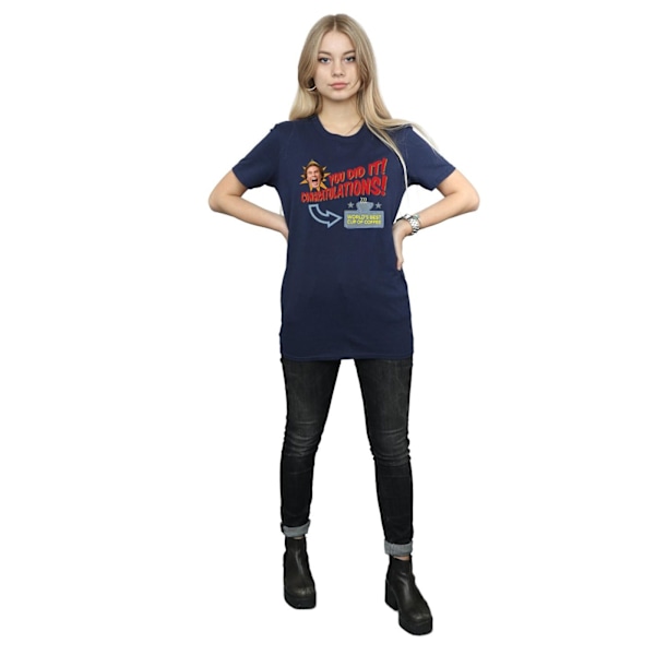 Elf Dam/Damer Världens Bästa Kaffe Bomull Boyfriend T-Shirt Navy Blue L