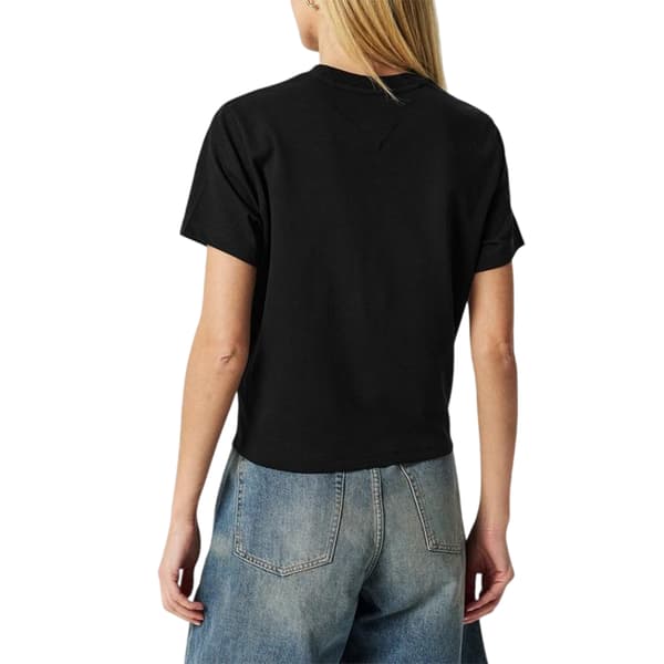 Tommy Jeans Dam Broderad Logotyp Bomull Kort T-shirt Black 20 UK