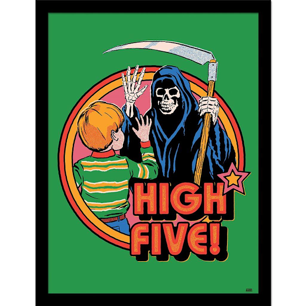 Steven Rhodes High Five inramad affisch 40cm x 30cm Grön/Röd/Gul Green/Red/Yellow 40cm x 30cm