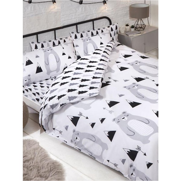 PriceRightHome Scandi Bear Påslakanset Junior Grå/Svart/Vit Grey/Black/White Junior