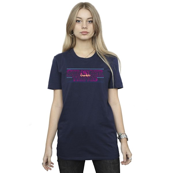 Netflix Dam/Kvinnor Stranger Things Retro Titel Bomull Pojkvän Navy Blue S