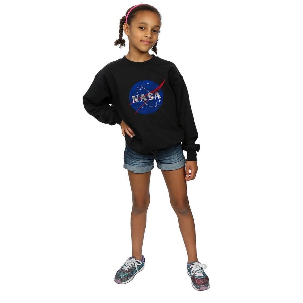 NASA Girls Distressed Logo bomullströja 7-8 år svart Black 7-8 Years