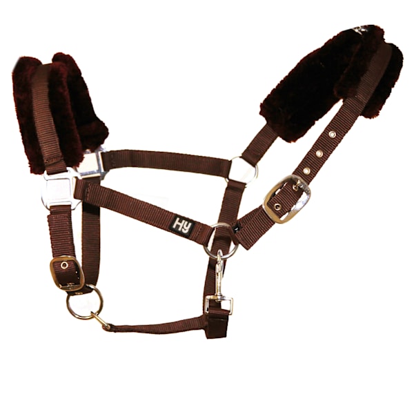 Hy Faux Fur Padded Head Collar med ledrep Pony Brun Brown Pony