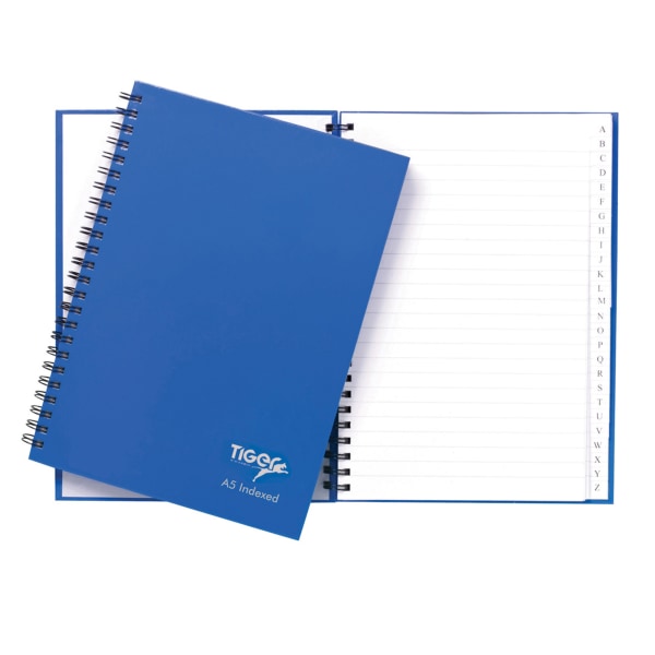 Tiger Stationery 72 ark Twin Wire Indexed Notebook A4 Blå Blue A4