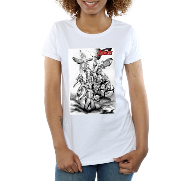 Marvel Dam/Kvinnor Avengers Assemble Team Sketch Bomull T-shirt White XL