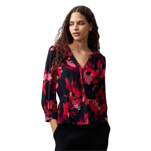 French Connection Dam Chiara V-ringad Blus Normal Passform 12 Blackout/Multicoloured 12 UK