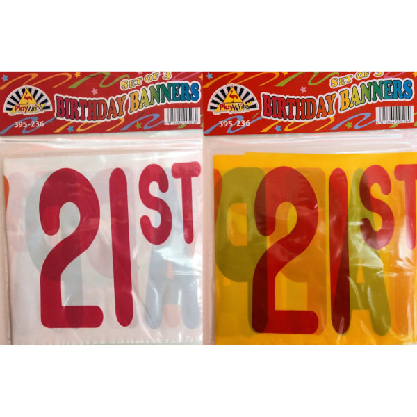 Playwrite 21st Birthday Banner (3-pack) En Storlek Flerfärgad Multicoloured One Size