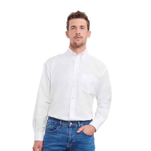 Russell Collection Herr Oxford Easy-Care Långärmad Skjorta 16i White 16in