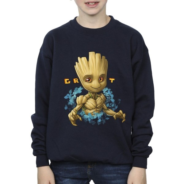 Guardians Of The Galaxy Boys Groot Flowers Sweatshirt 3-4 år Navy Blue 3-4 Years