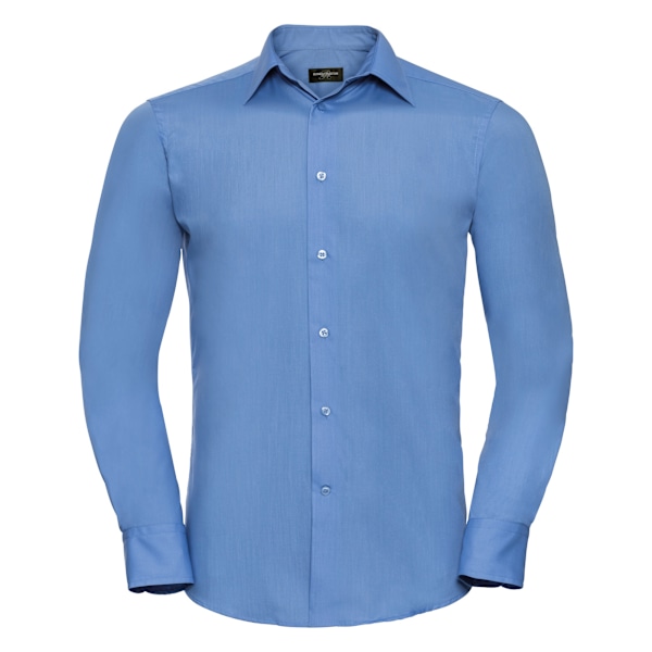 Russell Collection Herr Långärmad Poly-Cotton Easy Care Skräddarsydd Poplin Corporate Blue L