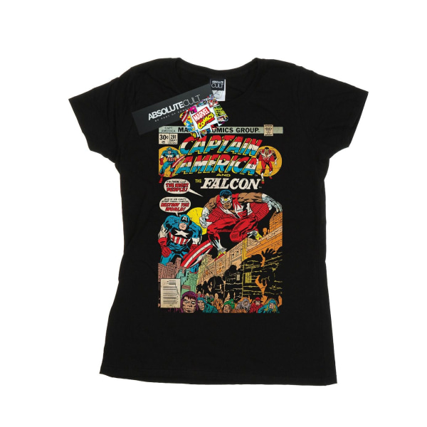 Marvel Dam/Kvinnor Captain America Och Falcon Serietidning Omslag Bomull T-shirt Black S