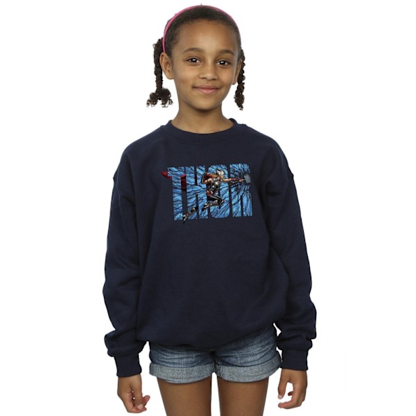 Marvel Girls Thor Love And Thunder Smash Sweatshirt 12-13 år Navy Blue 12-13 Years