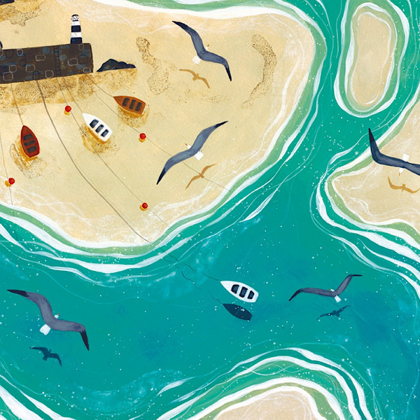 Julia Crossland Summer Days inramad duktryck 40 cm x 40 cm blå Blue/Sand 40cm x 40cm