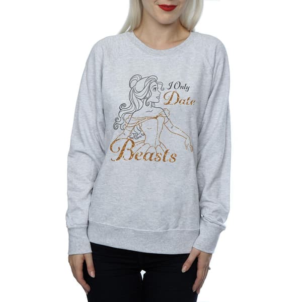 Disney Princess Dam/Dam Belle I Only Date Beasts Sweatshirt Heather Grey M