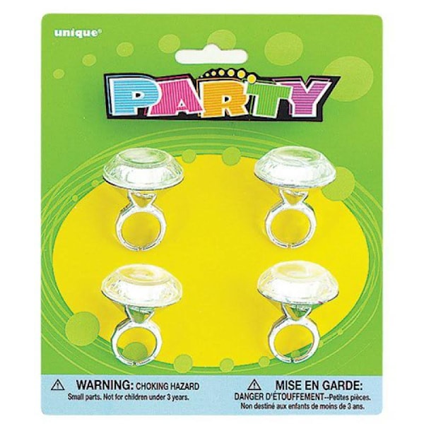 Unika festdiamantringar i plast (4-pack) Silver One Size