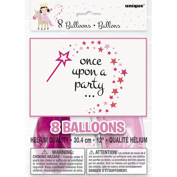 Unika Party Princess & Unicorn Latex Ballonger (Pack of 8) En Light Pink/Dark Pink/White One Size