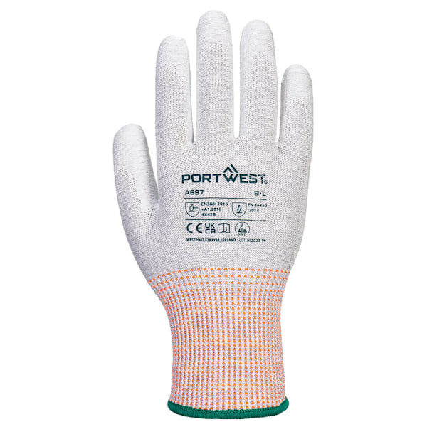 Portwest Unisex Vuxen A697 - LR13 PU Handflata ESD Säkerhetshandskar (Pa Grey/White/Red 11