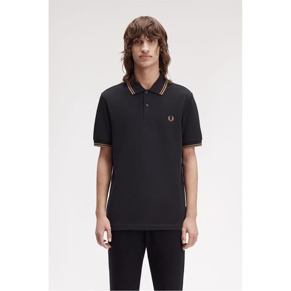 Fred Perry Herr Twin Tip Pikétröja M Svart/Ljusbrun Black/Light Brown M