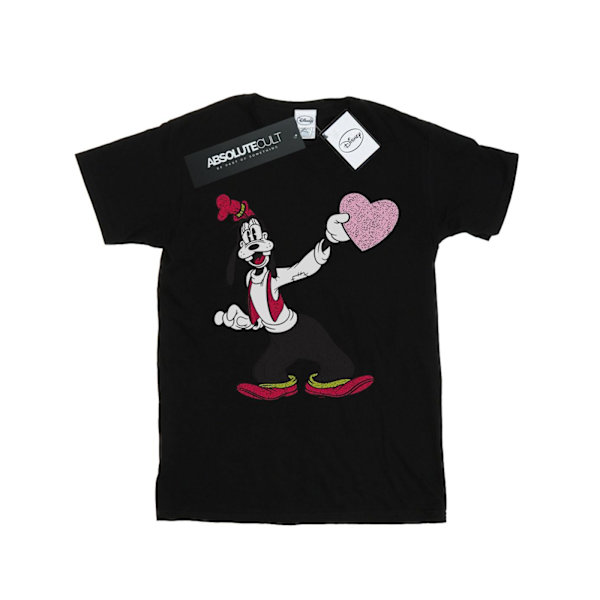 Disney Dam/Kvinnor Goofy Love Heart Bomull Boyfriend T-Shirt Black M