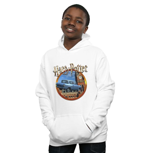 Harry Potter Pojkar Flygande Bil Hoodie 7-8 År Vit White 7-8 Years