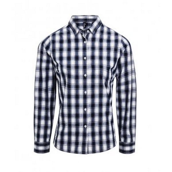 Premier Dam/Kvinnor Mulligan Check Långärmad Skjorta M Vit/ White/Navy M