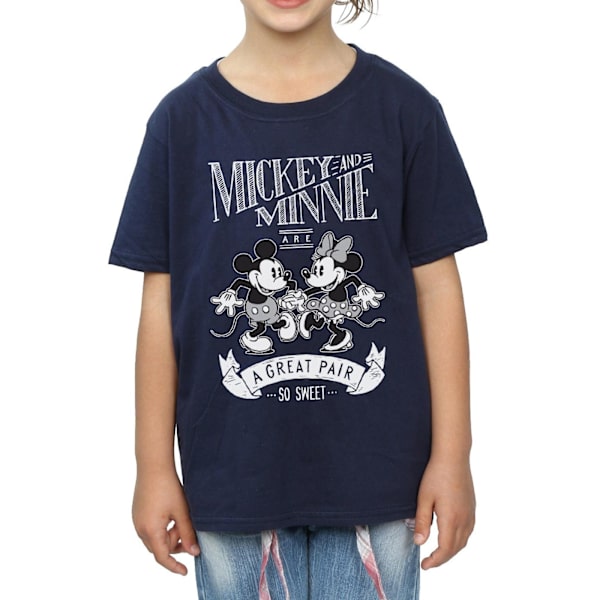 Disney Girls Mickey och Minnie Mouse Great Pair Bomull T-shirt Navy Blue 7-8 Years