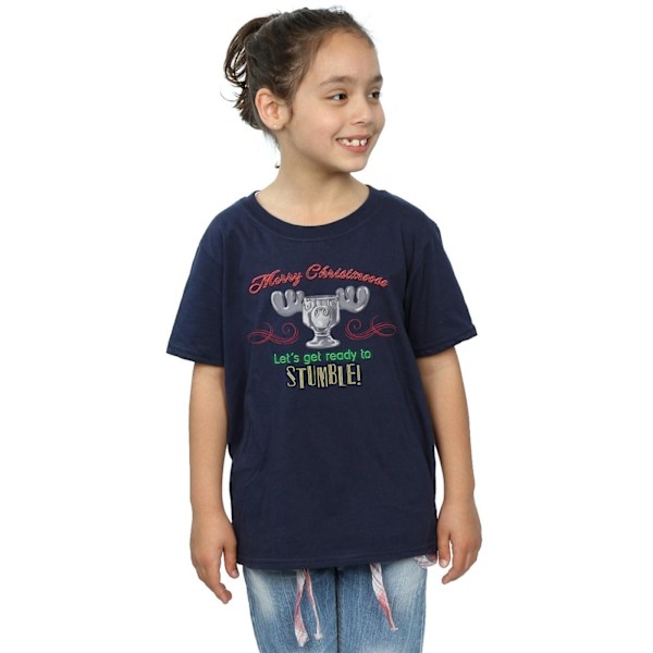 National Lampoon's Christmas Vacation Girls Moose Head Cotton T-shirt Navy Blue 12-13 Years