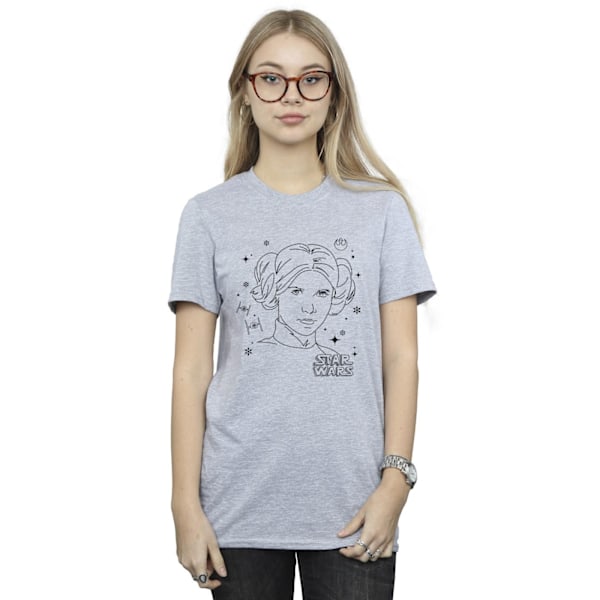 Star Wars Dam/Damer Episode IV: Ett Nytt Hopp Leia Jul Sketch Bomull Pojkvän T-shirt S Sports Grå Sports Grey S