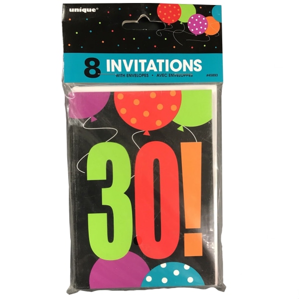 Unika Party Cheer 30-årsdagsinbjudningar (paket med 8) One Si Multicoloured One Size