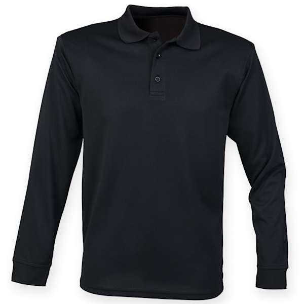 Henbury Coolplus Fukttransporterande Långärmad Pikétröja för Män 4 Black 4XL