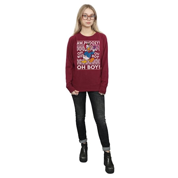 Disney Dam/Kvinnor Kalle Anka Jul Fair Isle Sweatshirt Burgundy XXL