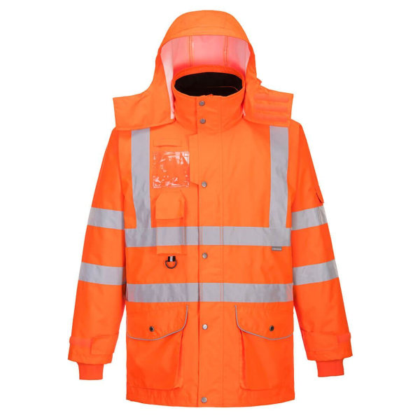 Portwest Mens Hi-Vis 7 In 1 Safety Traffic Jacket XXL Orange Orange XXL