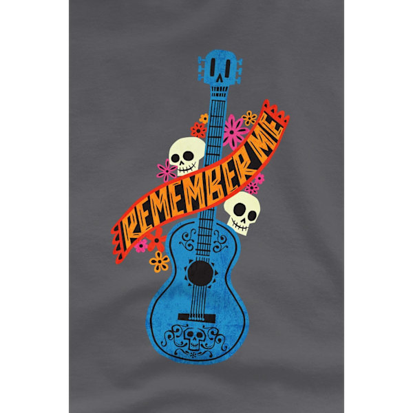 Coco Mens Remember Me Gitarr med Döskallar T-Shirt XXL Kolgrå Charcoal XXL