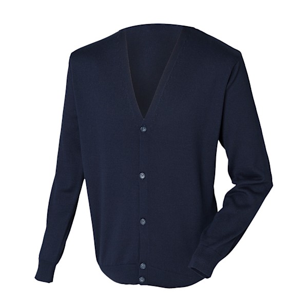 Henbury Herr V-hals Knapp Fin Stickad Cardigan 2XL Marinblå Navy 2XL