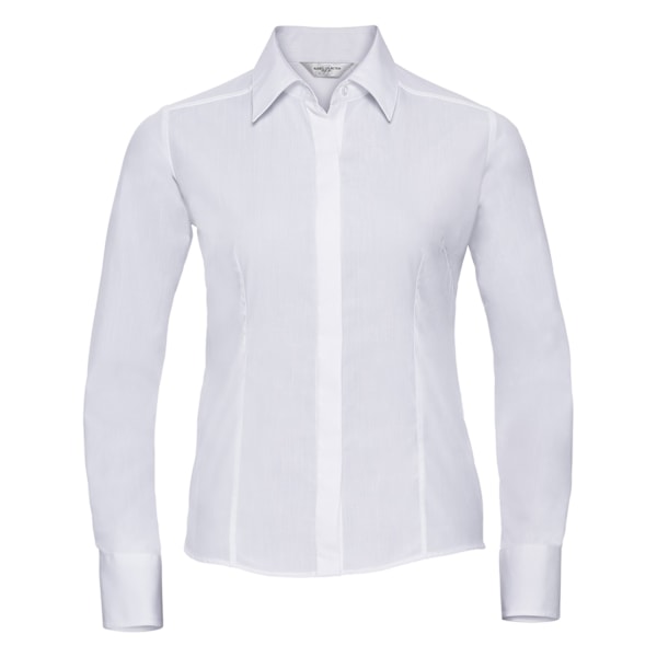 Russell Collection Dam/Kvinnor Poplin Lättvårdad Figursydd Långärmad White XXL