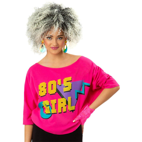 Smiffys Dam/Dam 1980-tals Tryckt Batwing T-shirt S Neonrosa Neon Pink S