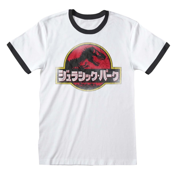 Jurassic Park Unisex Vuxen Ringer Japansk logotyp T-shirt M Vit White M
